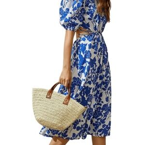 Women's Boho Floral Puff Sleeve Cut Out Dress Tie - Never Worn